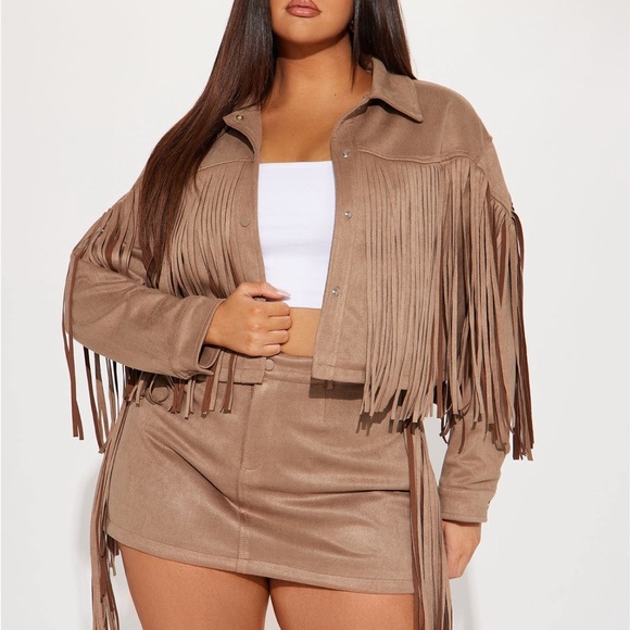 Fringe Tan Jacket & Skirt for Women - Picture 2 of 3